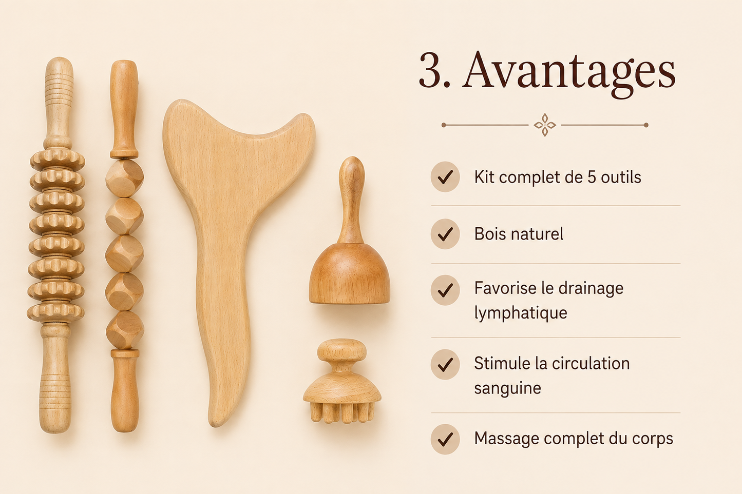 Kit Professionnel - 5 outils de maderothérapie en bois